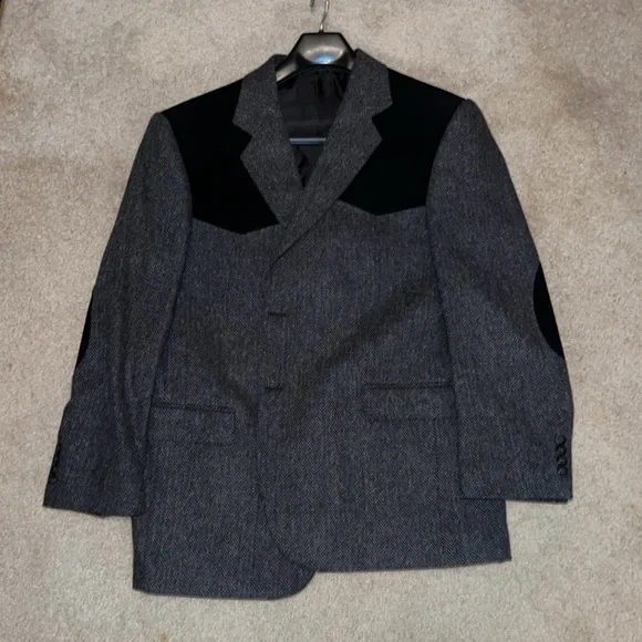 NWOT Bar WS Western Country Blazer Elbow Patch Black /Gray Cowboy Jacket Size 46